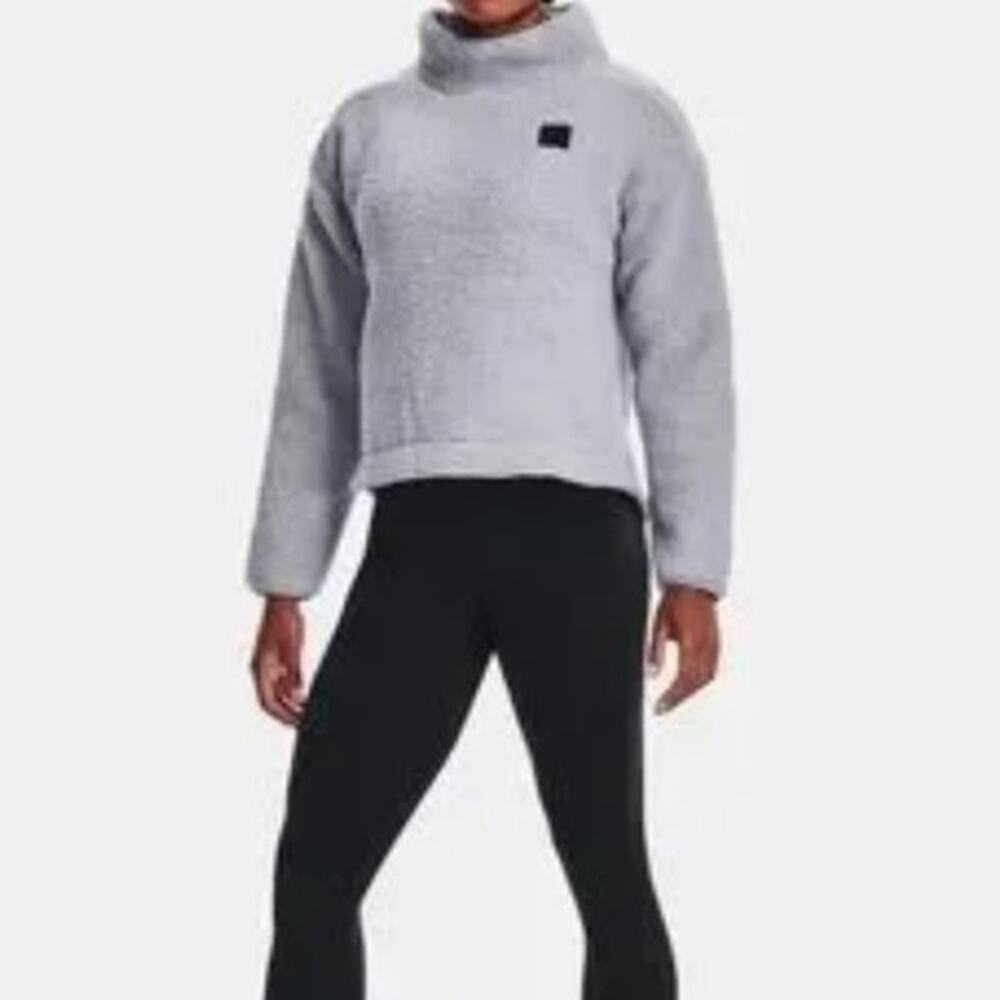 Women's Under Armour Sherpa Pullover Gray Mock Neck Sweatshirt Fleece Size Med